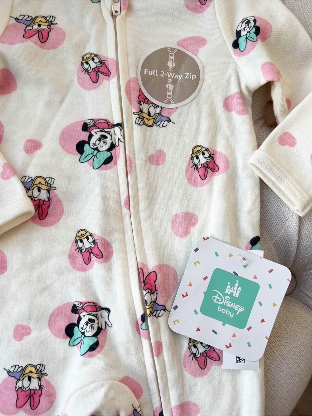 Disney baby | Cream and Pink Daisy & Minnie Footed One-Piece | size 0 - 3 months - Picture 2 of 3